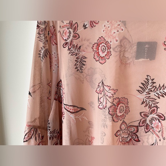 NWT Love and Legend nude mesh top with floral print and bell sleeves. - Picture 6 of 14